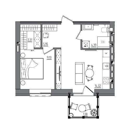 Однокімнатна квартира - фото 1