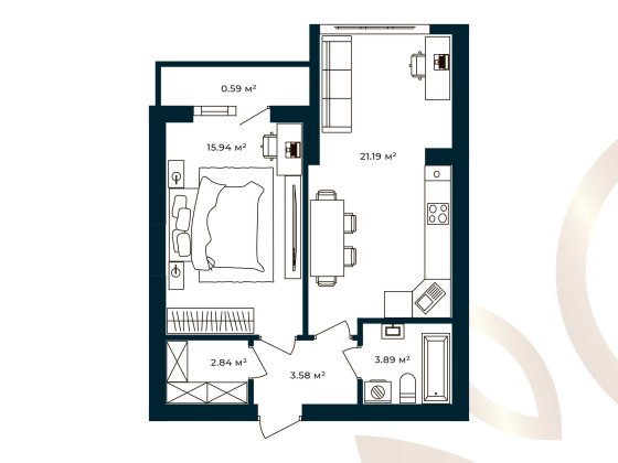 Квартира євродвушка 48,03 м²,балкон, Європейські Липки розтермінування Софиевская Борщаговка