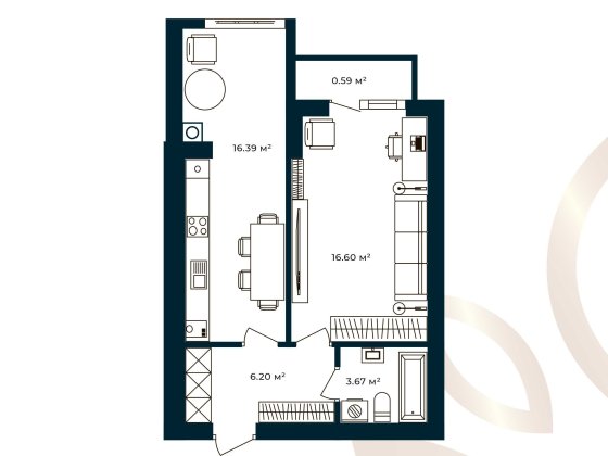 Чудова готова квартира з однією кімнатою 43,51 м² Європейські Липки Софіївська Борщагівка