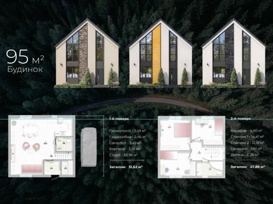 Продаж будинку 95 кв.м в КМ О!Villas с.Зазим'я Броварського району Зазимье