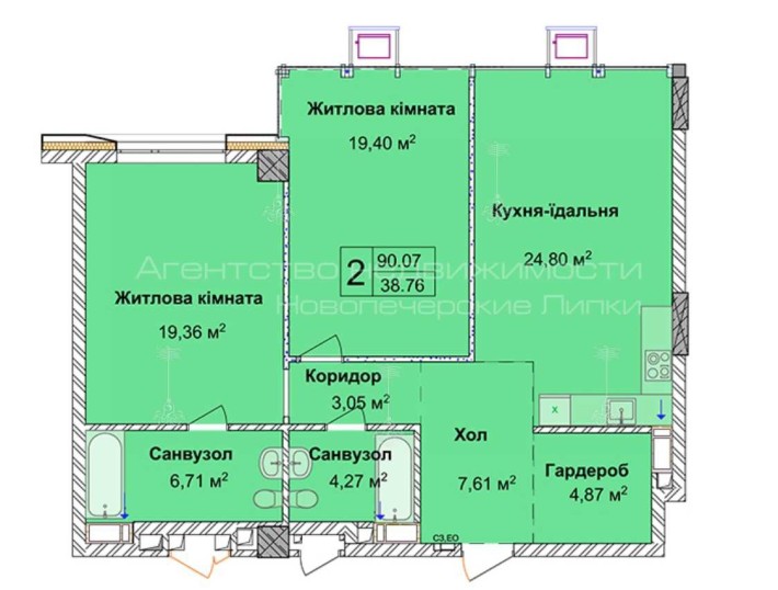 Нова 2-к кв./91м2/ А. Верхогляда (Драгомирова) (8 чер.), 9 - фото 1