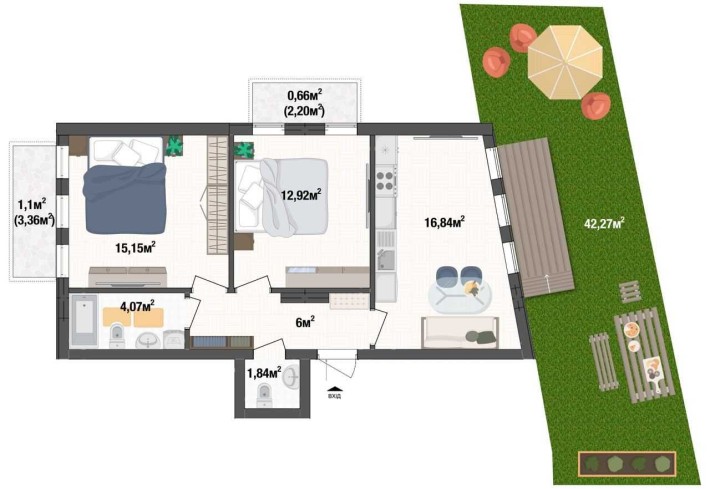 Квартира з двориком в Києві. 3% знижка для військових - фото 1
