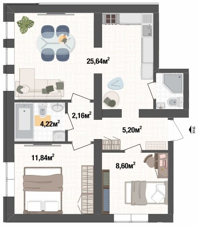 Двокімнатна квартира 60м². Віддалене придбання - фото 1