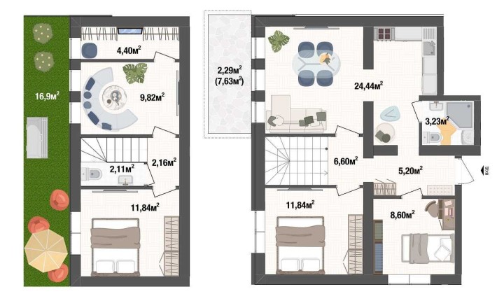 Трикімнатна квартира 92.53м² з двориком в Києві під інвестицію - фото 1