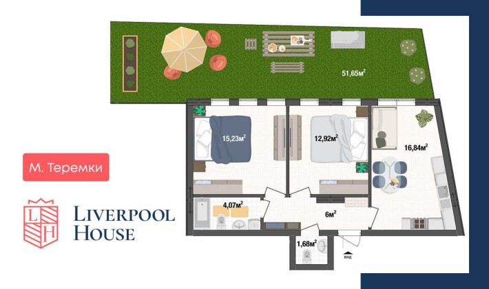 Квартира з двориком в Києві ЖК Liverpool House. Віддалене придбання - фото 1