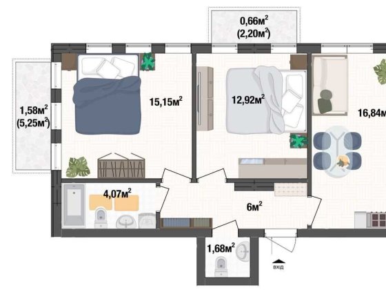 Двушка 58м² в ЖК Liverpool House в Києві