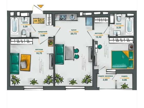 Продаж 2-кімнатної квартири в ЖК "Сирецькі Сади" вул. Виговського Івана (Гречко Маршала) 10ц Киев