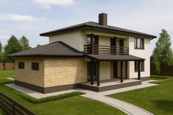 Сучасний будинок з гаражем і терасою — 8 соток, 180 м² - фото 1