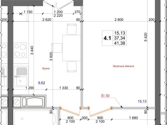 1 кімн квартира ЖК Атлант Коцюбинське 41.38 м2 готова Коцюбинське