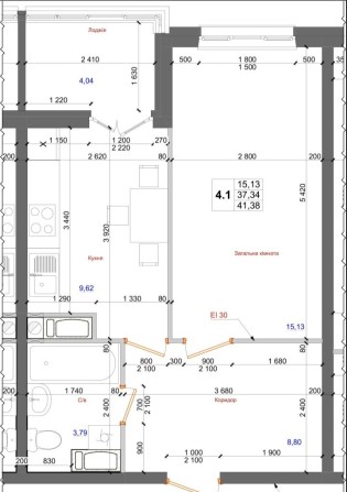 1 кімн квартира ЖК Атлант Коцюбинське 41.38 м2 готова - фото 1
