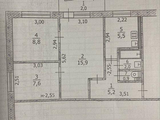 Квартира 3 комнатная 3 этаж Тернівка