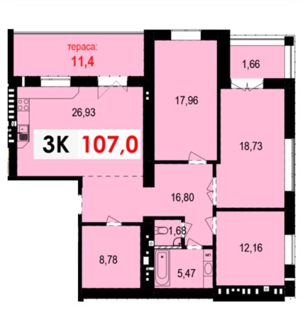 3к квартира з терасою 107 + 11,4 м² - можливий ОБМІН на авто - фото 1