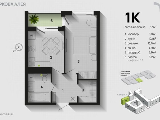 Терміново! Паркова алея від забудовника! 1 кім квартира Микитинцы