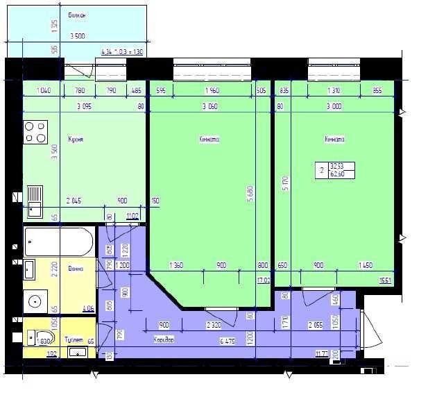 2-кімнатна, 64 м², 5 поверх. 
Білогородка, передмістя Києва - фото 1