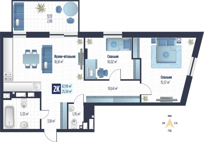 Простора 2-кімнатна біля Стрийської - фото 1