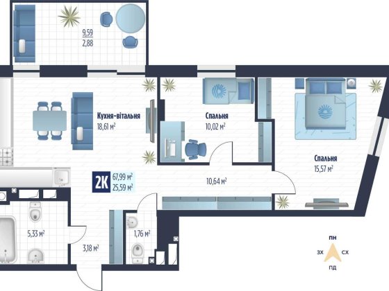 Простора 2-кімнатна біля вул. Стрийської Зубра