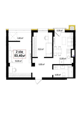 Опришівська Слобода, смарт двокімнатна 53,4 м,кв, французький балкон! - фото 1