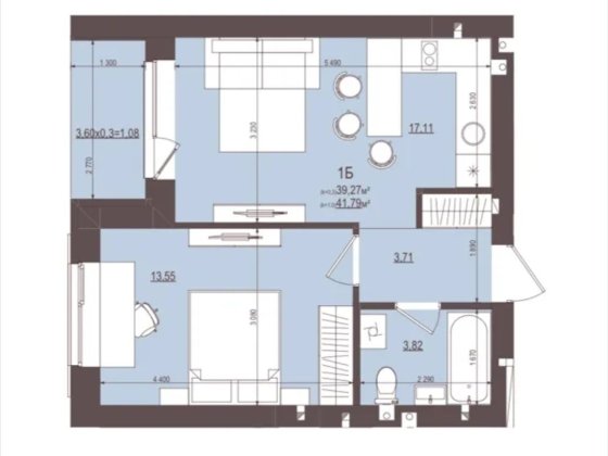 Велика однокімнатна квартира біля парку. Буча