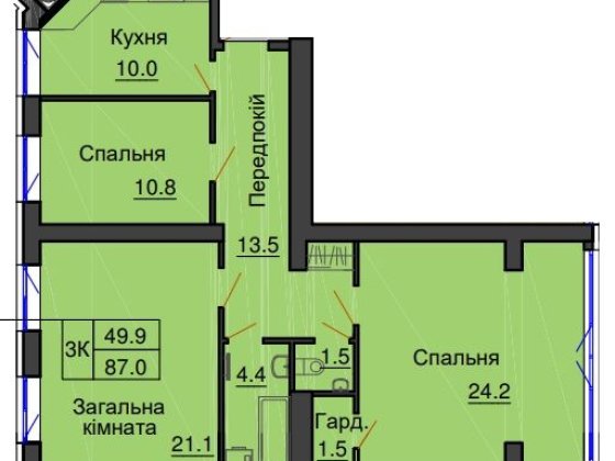 Здана в експлуатацію. 3-кім квартира в ЖК Резиденс. Без комисии Вишневое