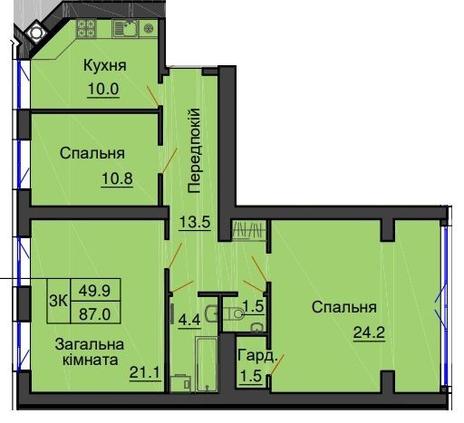 Здана в експлуатацію. 3-кім квартира в ЖК Резиденс. Без комисии - фото 1