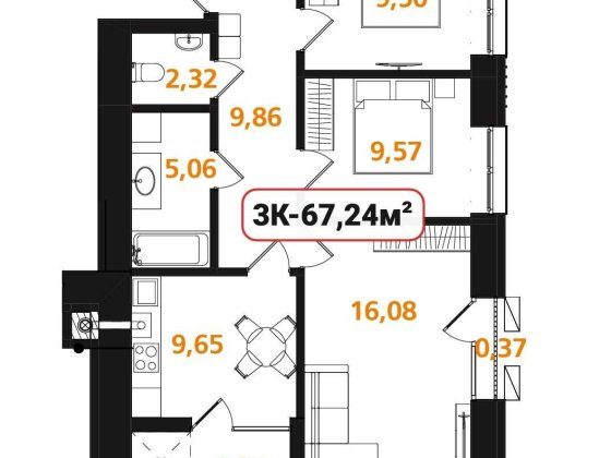 Опришівська слобода, трикімнатна квартира 67,24 м.кв. РОЗТЕРМІНУВАННЯ! Ивано-Франковск
