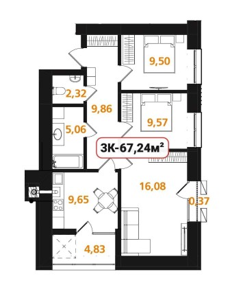 Опришівська слобода, трикімнатна квартира 67,24 м.кв. РОЗТЕРМІНУВАННЯ! - фото 1
