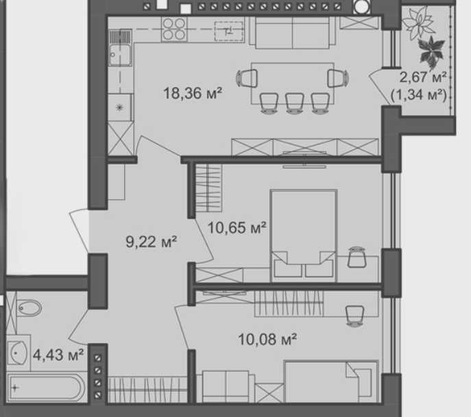 2к квартира в новому будинку! Індивідуальне газове опалення - фото 1