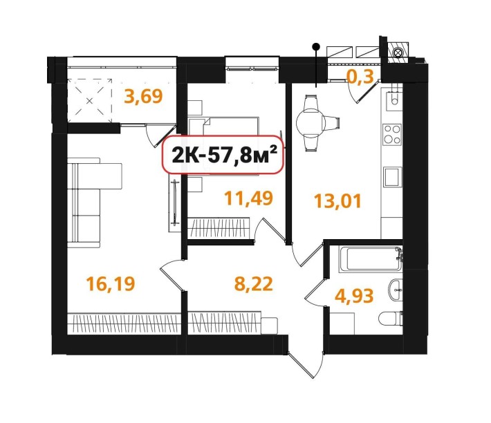 Двокімнатна квартира 57,8м Опришівська слобода РОЗТЕРМІНУВАННЯ - фото 1