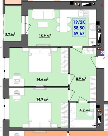 Терміновий продаж! 2 кім квартира з кухнею-студією і 2 окремі кім - фото 1