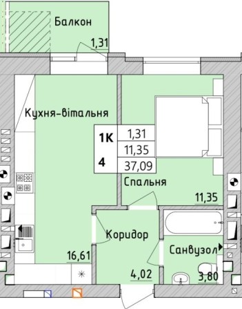 Ірпінь квартира з Видом на ПАРК, 37м² з ГАЗовим опаленням! - фото 1