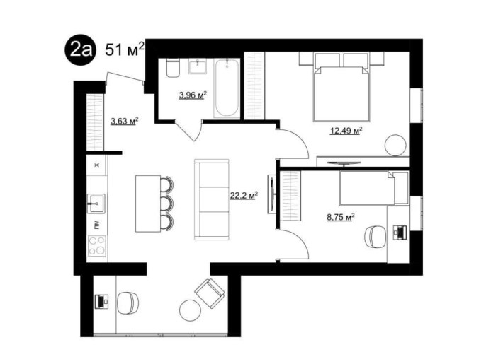 Комфортна площа для життя. Апартаменти 51 м2. Комплекс "Гармонія" - фото 1