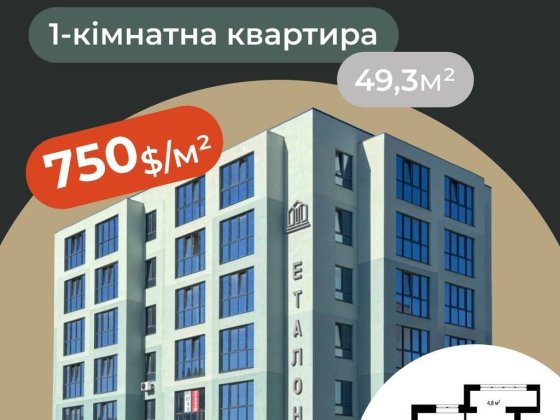 КВАРТИРА ТИЖНЯ!!!  1К В клубному будинку Еталон 49.3 м2 вул. Сінна, 32 Черкассы