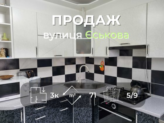 3 кімнатна квартира 71м2 з ремонтом сучасний будинок вул. Еськова Чернигов