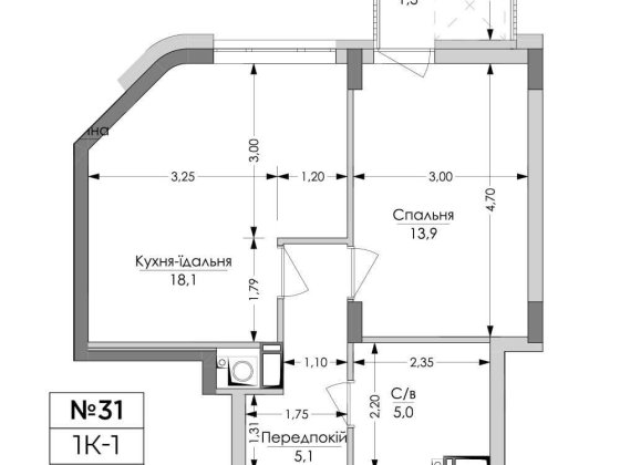 ЖК бізнес-класу «Lypynsky». 1К (43.4 м2) Львів