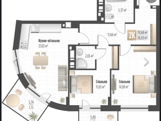 2 кім квартира з видом на Високий Замок без комісії новобудова