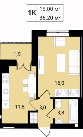 Однокімнатна квартира в  ЖК Мюллер Хаус - фото 1