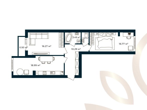 Двокімнатна квартира Європейські Липки 67,41 м² кредит Софиевская Борщаговка