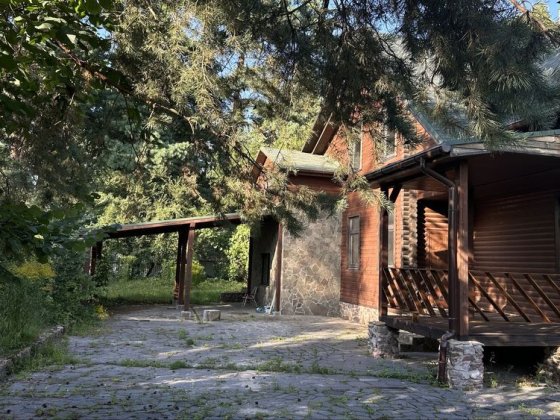 Козин, будинок біля річки в стилі шалє посеред дорослого ландшафту Козин