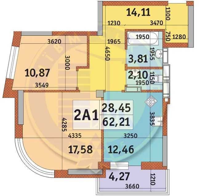 ЖК Абрикосовий., Квартира 2к - 62.21м2, м.Теремки. - фото 1