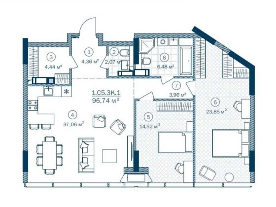 (ВІД ЗАБУДОВНИКА) 2к квартира 96.74 м2 ВИДОВА у ЖК "Rusaniv Residence" Киев