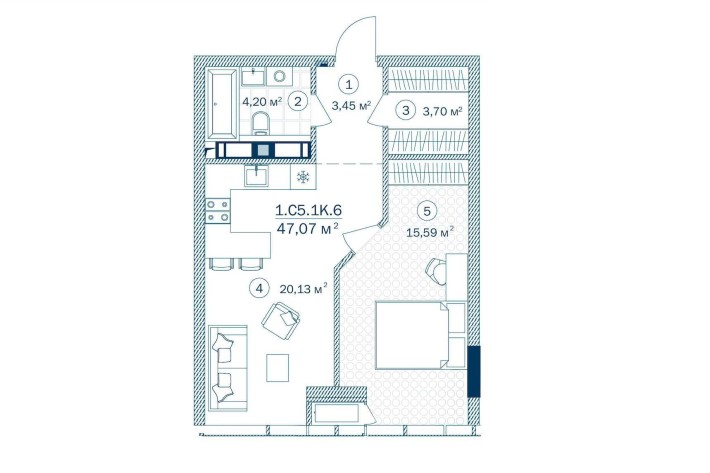 ВІД ЗАБУДОВНИКА видова 1к квартира 47.07 м2 у ЖК "Rusaniv Residence" - фото 1