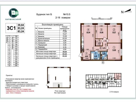 Продаж!!! 3 кімнатна квартира ЖК Варшавський 3 буд.10.5 Киев