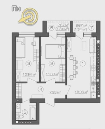 Двокімнатна квартира на зручному третьому поверсі, газове інд.опалення - фото 1