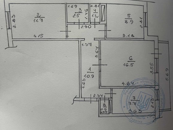 3 кім квартира 62,3м2 Дубно