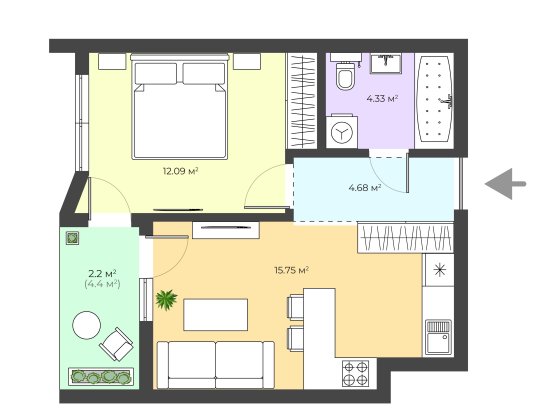 Продаж 1-кімнатної квартири в новобудові Хуст