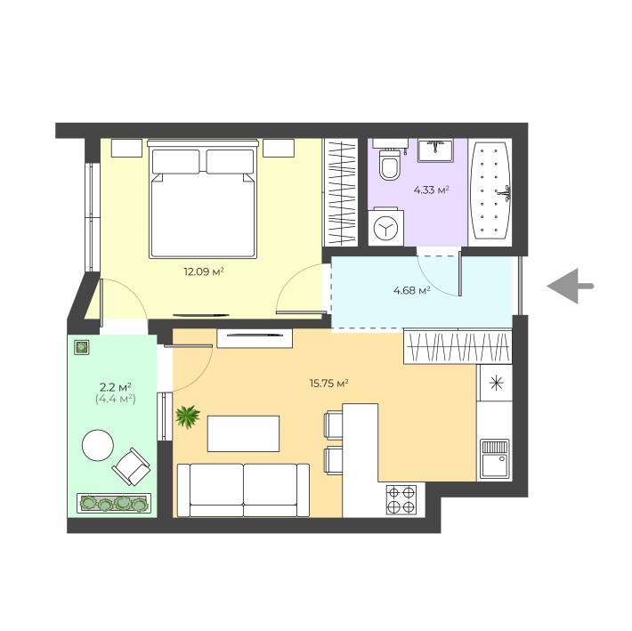 Продаж 1-кімнатної квартири в новобудові - фото 1