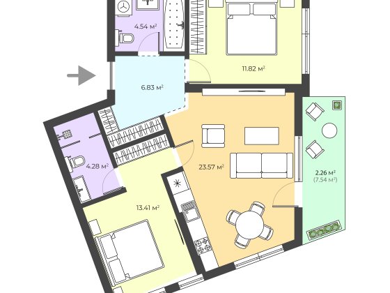 2К квартира з видом на замок та гори Хуст