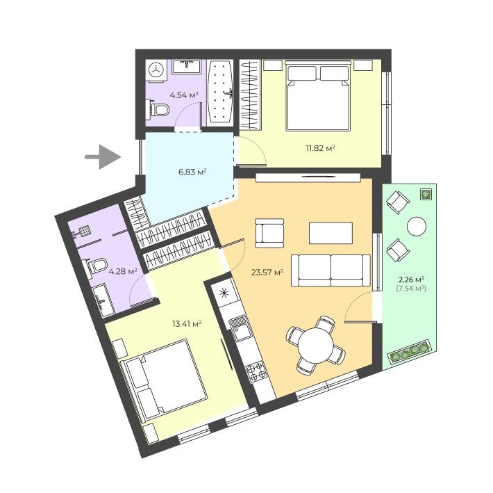 2К квартира з видом на замок та гори - фото 1