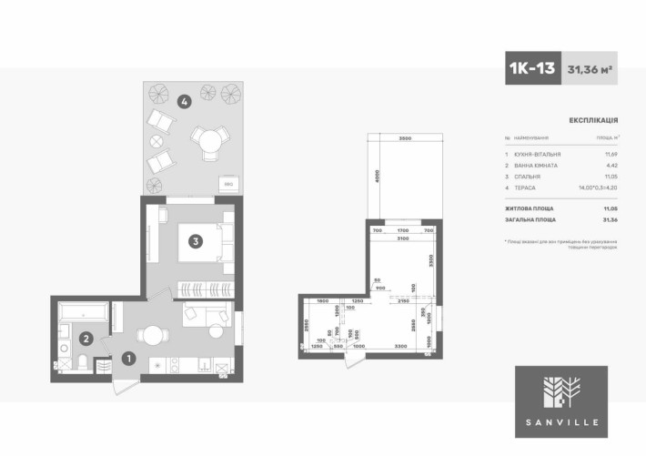 Продаж квартири 33.46м2 з терасою 14м жк Sanville park від Забудовника - фото 1