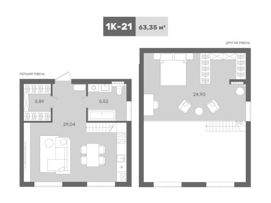 Продаж 2х- яруснева Квартира- 63.35м2 ЖК Sanville Park від Забудовника Святопетровское